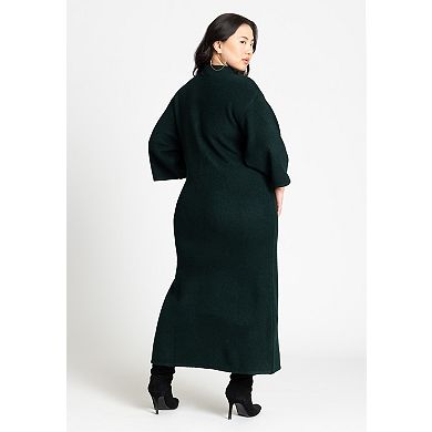 ELOQUII Women's Plus Size Funnel Neck Wide Sleeve Midi Dress