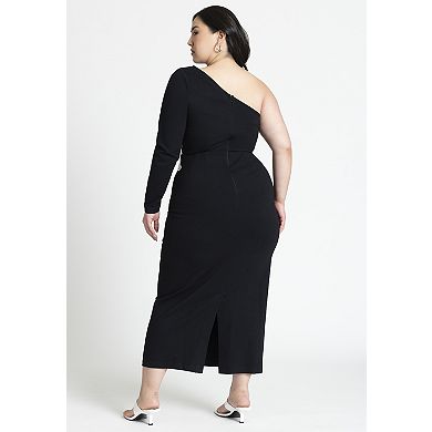 ELOQUII Women's Plus Size One Shoulder Flower Detail Dress