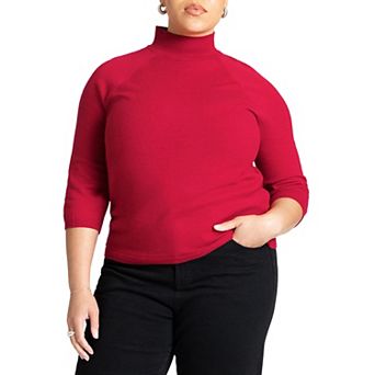 ELOQUII Women's Plus Size Three Quarter Sleeve Turtleneck Sweater