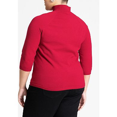 ELOQUII Women's Plus Size Three Quarter Sleeve Turtleneck Sweater