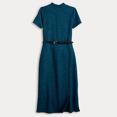 Petite Nine West Overlay Midi Knit Dress