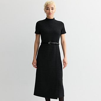 Petite Nine West Overlay Midi Knit Dress