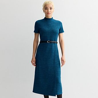 Petite Nine West Overlay Midi Knit Dress