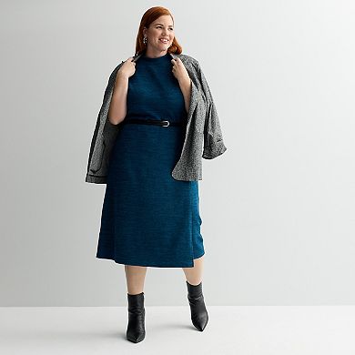 Plus Size Nine West Overlay Midi Knit Dress