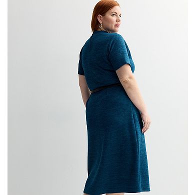 Plus Size Nine West Overlay Midi Knit Dress