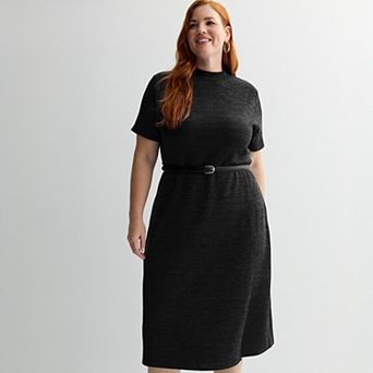 Plus Size Nine West Overlay Midi Knit Dress