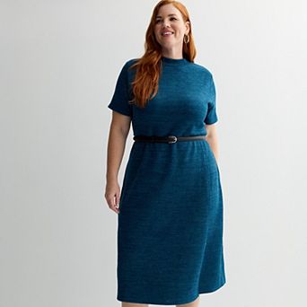 Plus Size Nine West Overlay Midi Knit Dress