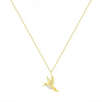Forever Radiant 14k Gold Plated Diamond Accent Hummingbird Pendant Necklace
