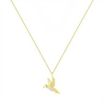 Forever Radiant 14k Gold Plated Diamond Accent Hummingbird Pendant Necklace