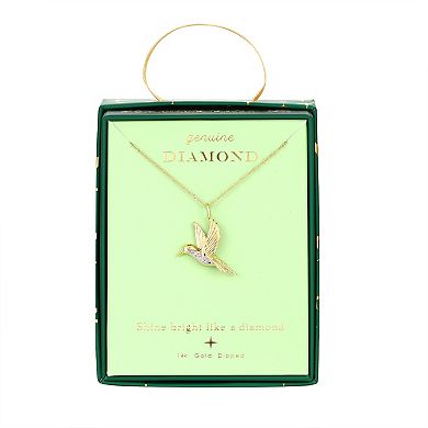 Forever Radiant 14k Gold Plated Diamond Accent Hummingbird Pendant Necklace
