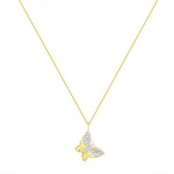 Forever Radiant 14k Gold Plated Diamond Accent Butterfly Pendant Necklace