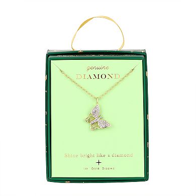 Forever Radiant 14k Gold Plated Diamond Accent Butterfly Pendant Necklace
