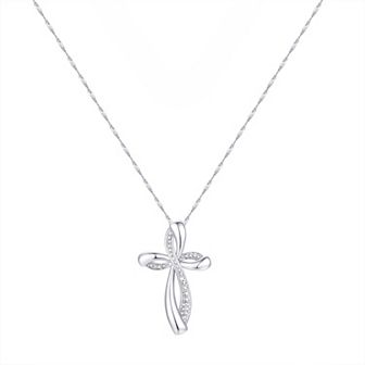 Forever Radiant Diamond Accent Swirl Cross Pendant Necklace