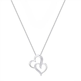 Forever Radiant Fine Silver Plated Diamond Accent Double Heart Pendant Necklace