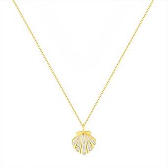 Forever Radiant 14k Gold Plated Diamond Accent Seashell Pendant Necklace