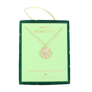 Forever Radiant 14k Gold Plated Diamond Accent Seashell Pendant Necklace