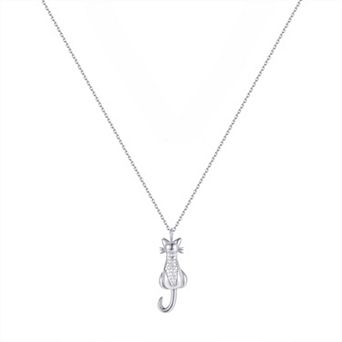 Forever Radiant Fine Silver Plated Diamond Accent Cat Pendant Necklace