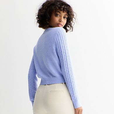 Juniors' SO® Cable Knit Cardigan Sweater