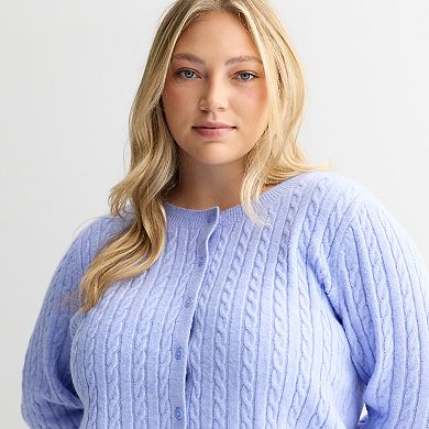 Juniors' Plus Size SO® Cable Knit Core Sweater Cardigan
