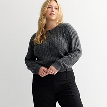 Juniors' Plus Size SO® Cable Knit Core Sweater Cardigan
