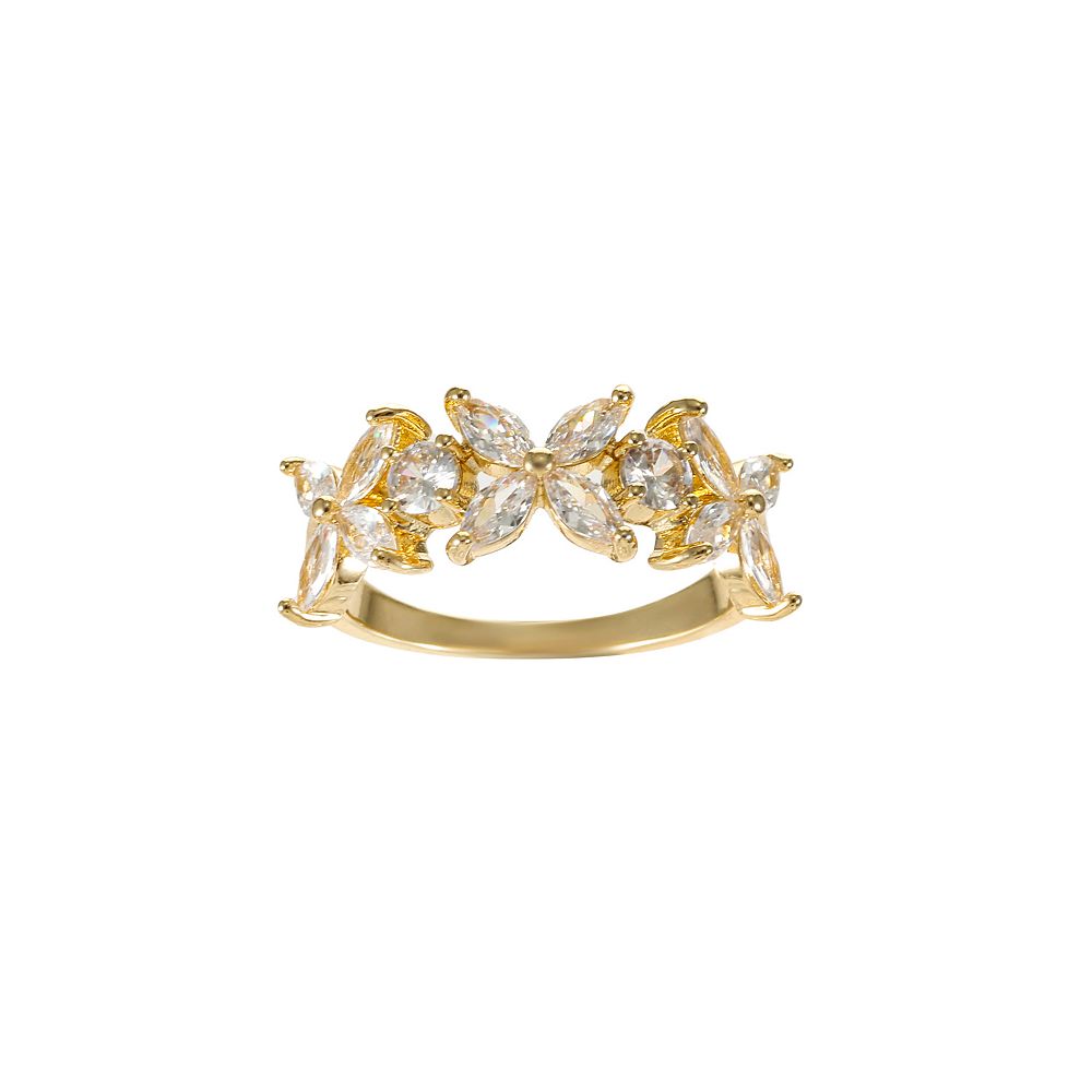 City Luxe Gold Tone Cubic Zirconia Floral Ring