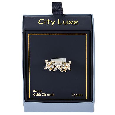 City Luxe Gold Tone Cubic Zirconia Floral Ring