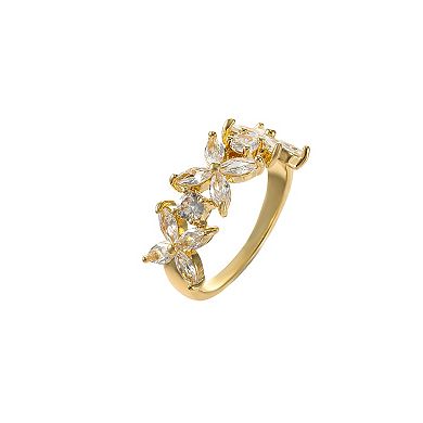 City Luxe Gold Tone Cubic Zirconia Floral Ring