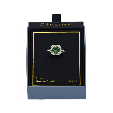 City Luxe Silver Tone Crystal Round Ring