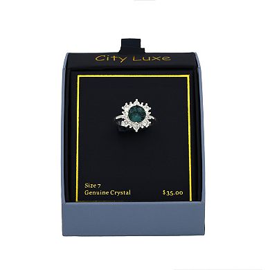 City Luxe Silver Tone Cubic Zirconia Round Cluster Ring