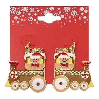 Gold Tone Gingerbread Train Earrings