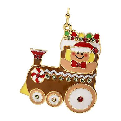 Gold Tone Gingerbread Train Earrings