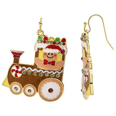Gold Tone Gingerbread Train Earrings