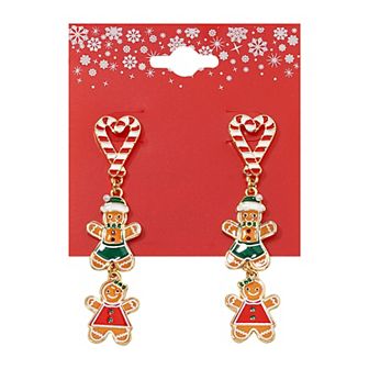 Gold Tone Candy Cane Gingerbread Dangle Earrings