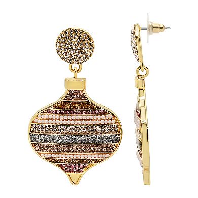 Gold Tone Ornament Drop Earrings