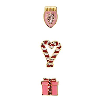 Gold Tone Pink Holiday 3-Pair Earring Set