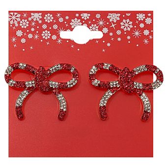 Gold Tone Pave Bow Stud Earrings