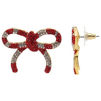 Gold Tone Pave Bow Stud Earrings