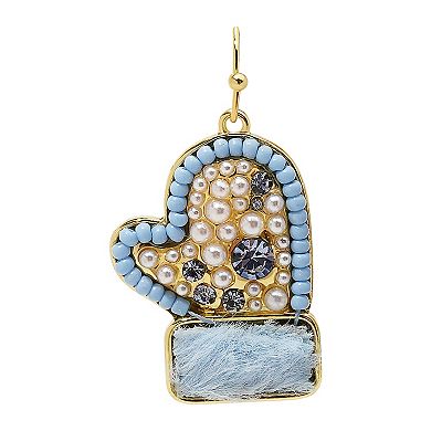 Gold Tone Mittens Faux Fur Drop Earrings