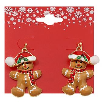 Gold Tone Gingerbread Man Drop Earrings