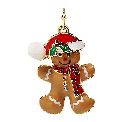Gold Tone Gingerbread Man Drop Earrings
