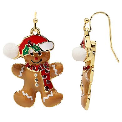 Gold Tone Gingerbread Man Drop Earrings