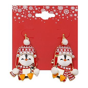 Gold Tone Penguin Scarf Dangle Earrings