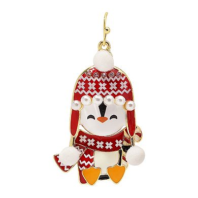 Gold Tone Penguin Scarf Dangle Earrings