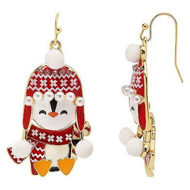 Gold Tone Penguin Scarf Dangle Earrings