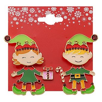 Gold Tone Elf Helpers Earrings