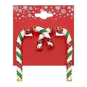 Gold Tone Candy Cane Front-Back Earrings