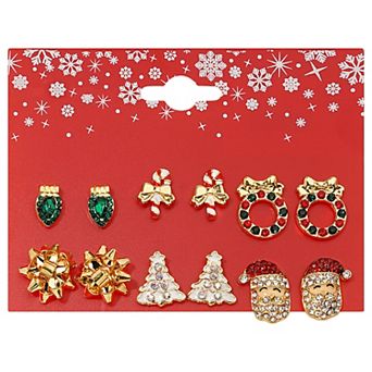 Gold Tone 6-Pair Holiday Stud Earring Set