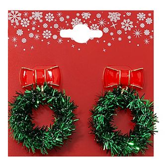 Gold Tone Wreath & Bow Drop Earrings