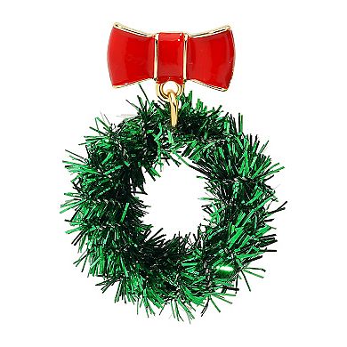 Gold Tone Wreath & Bow Drop Earrings