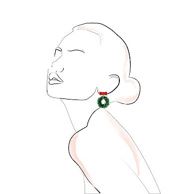 Gold Tone Wreath & Bow Drop Earrings